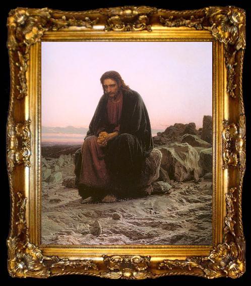 framed  Kramskoy, Ivan Nikolaevich Christ in the Wilderness, ta009-2